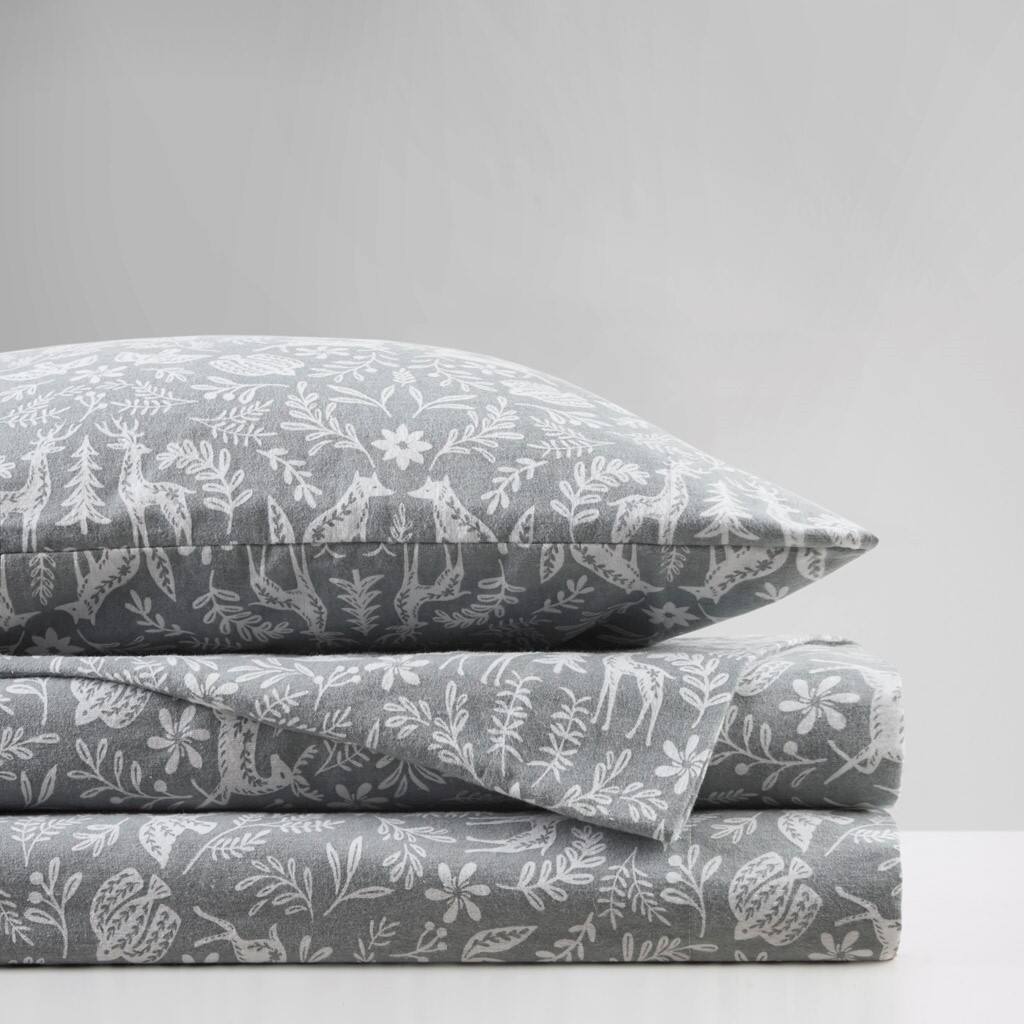 Alt View 3. Gracie Mills - Gracie Mills 4PC Dottie Oversized Flannel Sheet Set - Sage Winter Fauna.