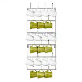 Sorbus - Mug Rack for Wall - Small Rustic Coffee Mug Holder Wall Mount with 21 Hooks, Coffee Cup Display Rack, 6-Tier - Silver