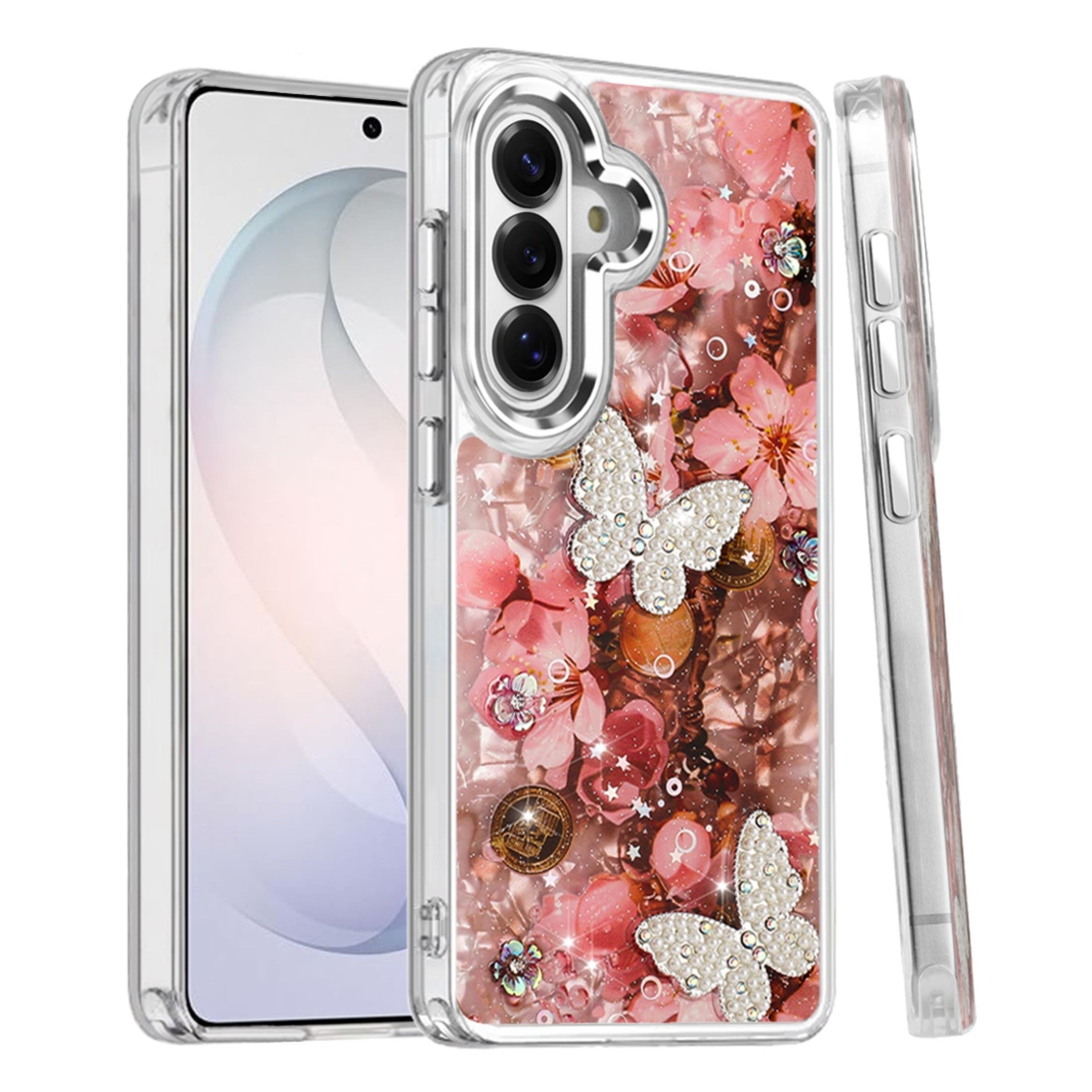 Kitcheniva - Epoxy Glitter 3D Beaded Butterflies Design Phone Case With Tempered Glass For Samsung Galaxy S26 Color D - Multicolor price history on PriceWatchPro