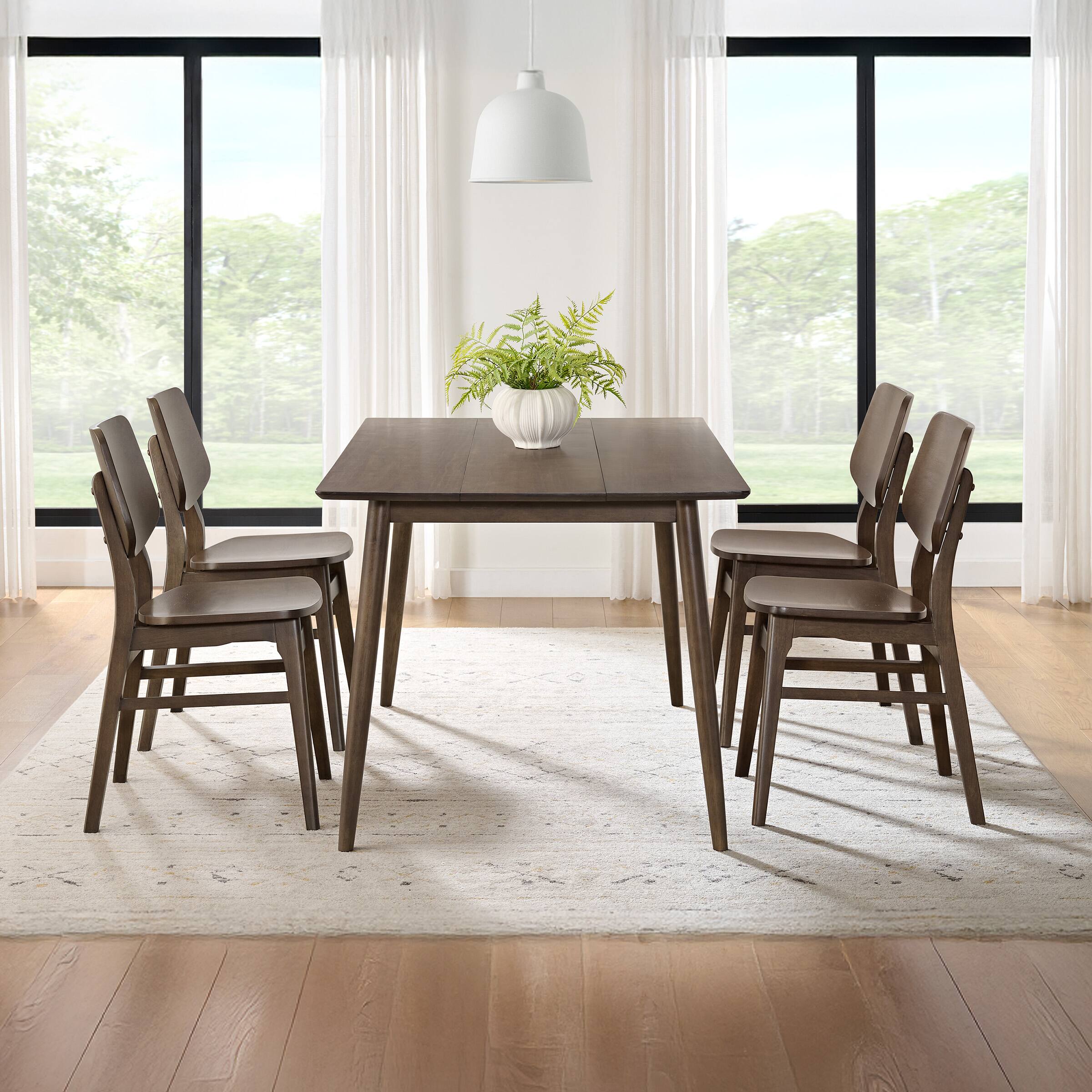 Alt View 2. Alaterre Furniture - 59 in. Pine Wood Mid Century Modern Dining Table with Set of 4 Rubber Wood Chairs - Warm Pecan.