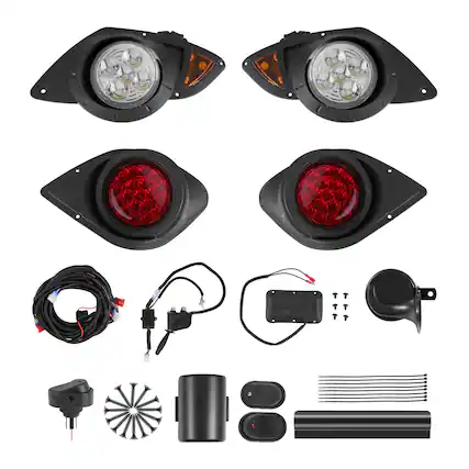 Front. VEVOR - Golf Cart Light Kit, 12 Volt,Street Legal LED Headlight and Taillight Kit with Wiring Harness, Turn Signals,Hazard Light - Black.