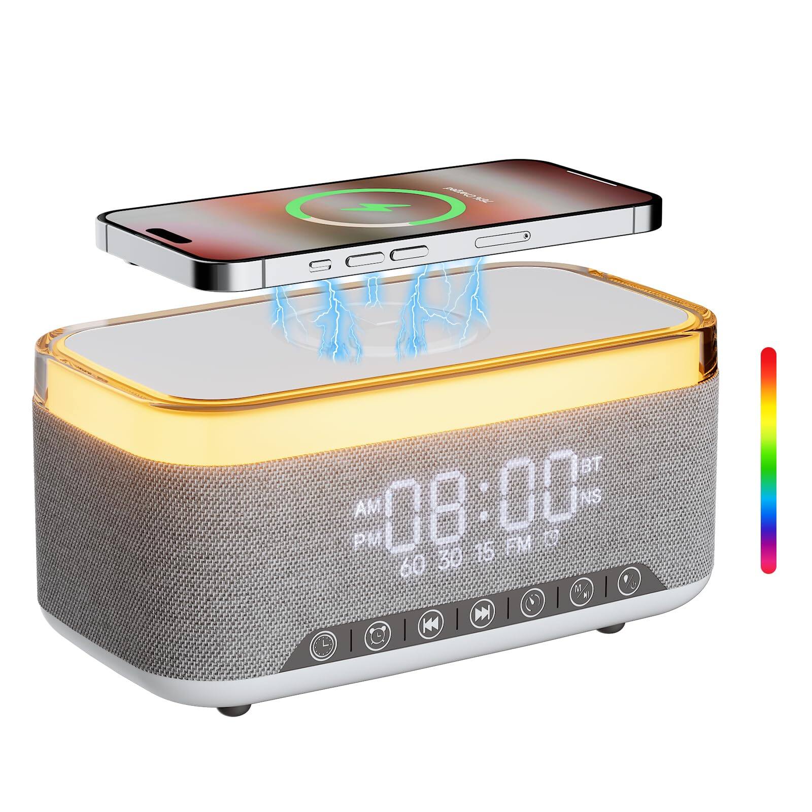 Cedar Assembly - Alarm Clock With 10w Fast Wireless For Stereo 12-color Night Light Noise Machine Digital Fm Radio Bedroom - Default