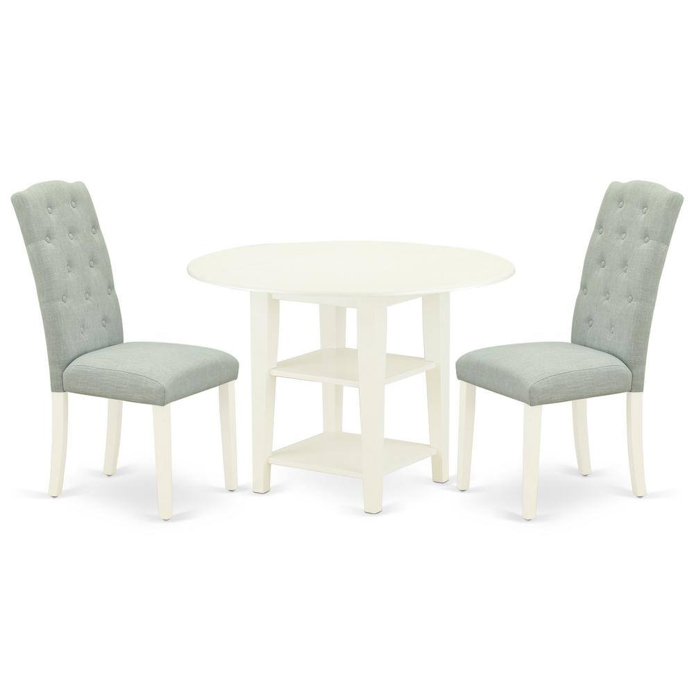Back. East West Furniture - Dining Room Set Linen White - Brown.