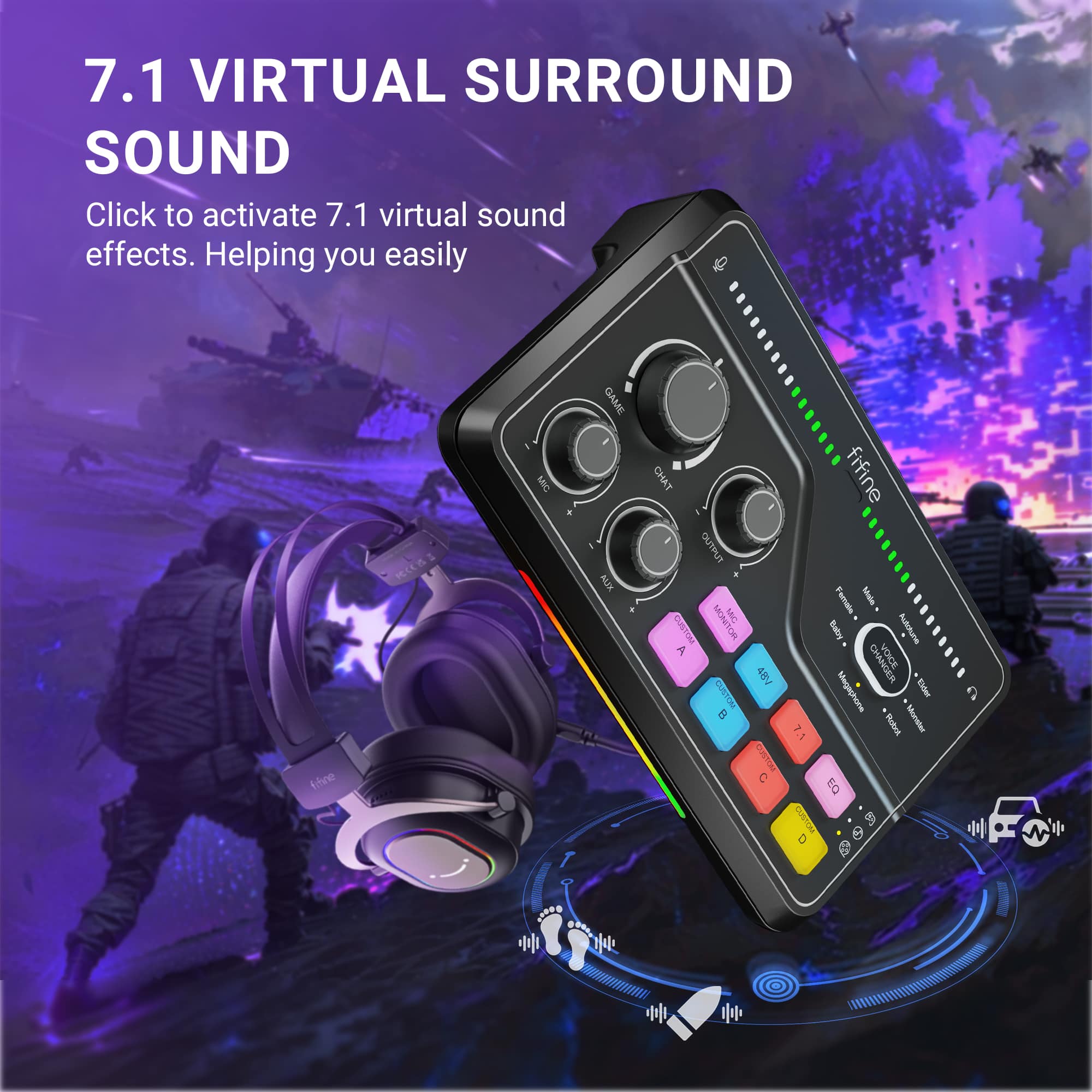 FIFINE - Gaming Audio Mixer for Streaming and Chat - 7.1 Sur