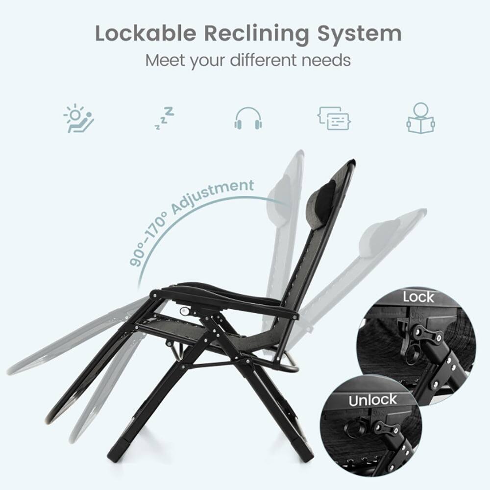 Lockable Reclining System  
Meet your different needs  

90°-170° Adjustment  

Lock  
Unlock