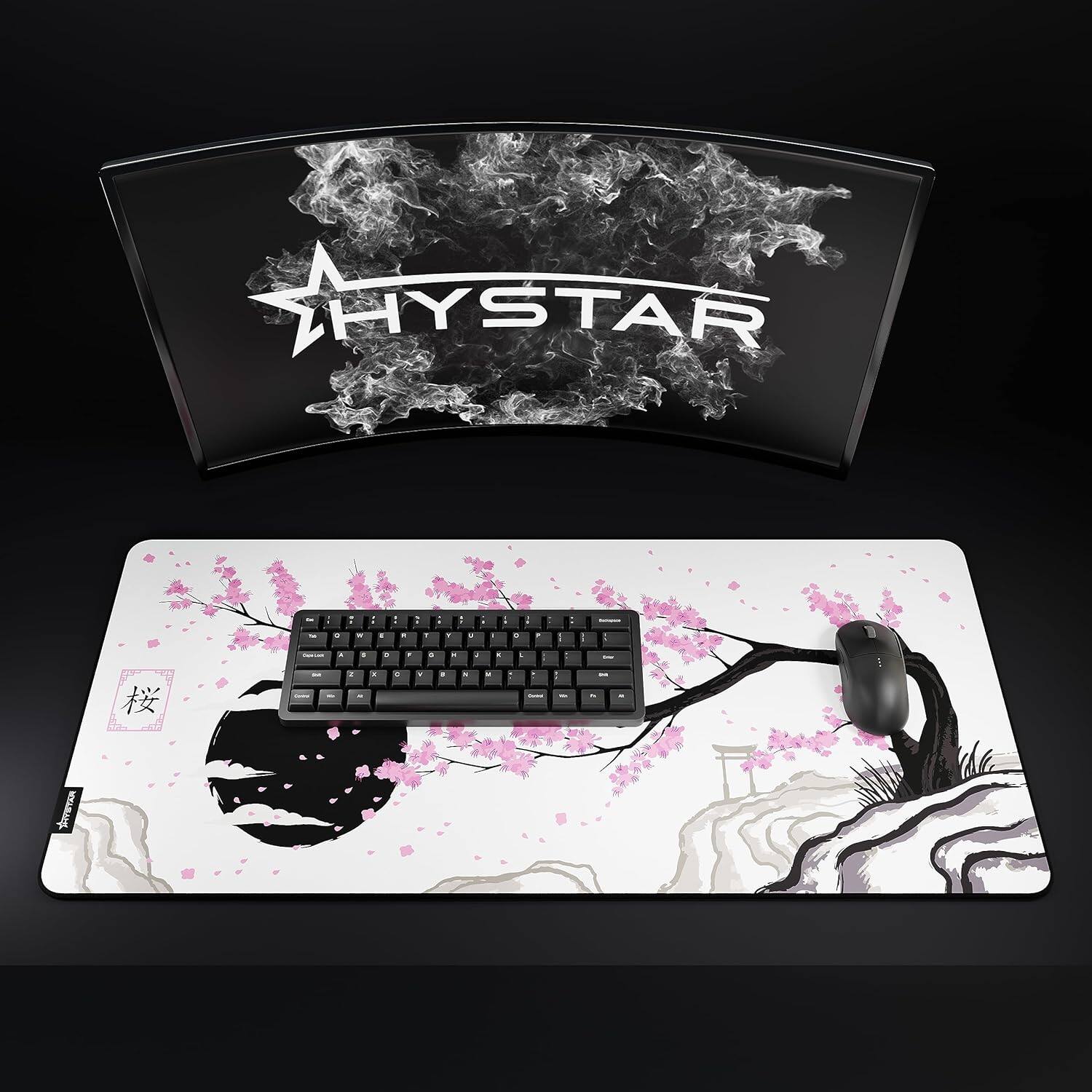 Alt View 5. Hystar - Extended Gaming Mouse Pad | XXL 36" x 16" | 5mm Thick, Waterproof Surface, Polyester Fabric, & Rubber Base | Sakura - White.