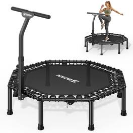 FED Fitness - BCAN 51" Octagonal Mini Trampoline, Max Load 450 LBS Fitness Trampoline with T-Adjustable Handle Bar - Black