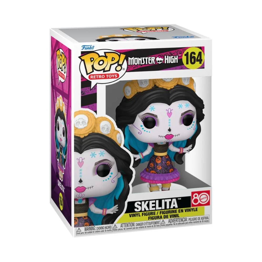 Funko POP! RETRO TOYS  
MONSTER HIGH 164  

SKELITA  
VINYL FIGURE / FIGURINE EN VINYLE / FIGURA DE VINIL  

WARNING: CHOKING HAZARD - ATTENTION: DANGER D'ÉTOUFFEMENT - ADVERTENCIA: PEUGRO DE ASFIXIA  
Small parts. Not for children under 3 years.  
Pequeñas piezas. No apto para niños menores de 3 años.  
Peu de pièces. Ne convient pas aux enfants de moins de 3 ans.  

8+
