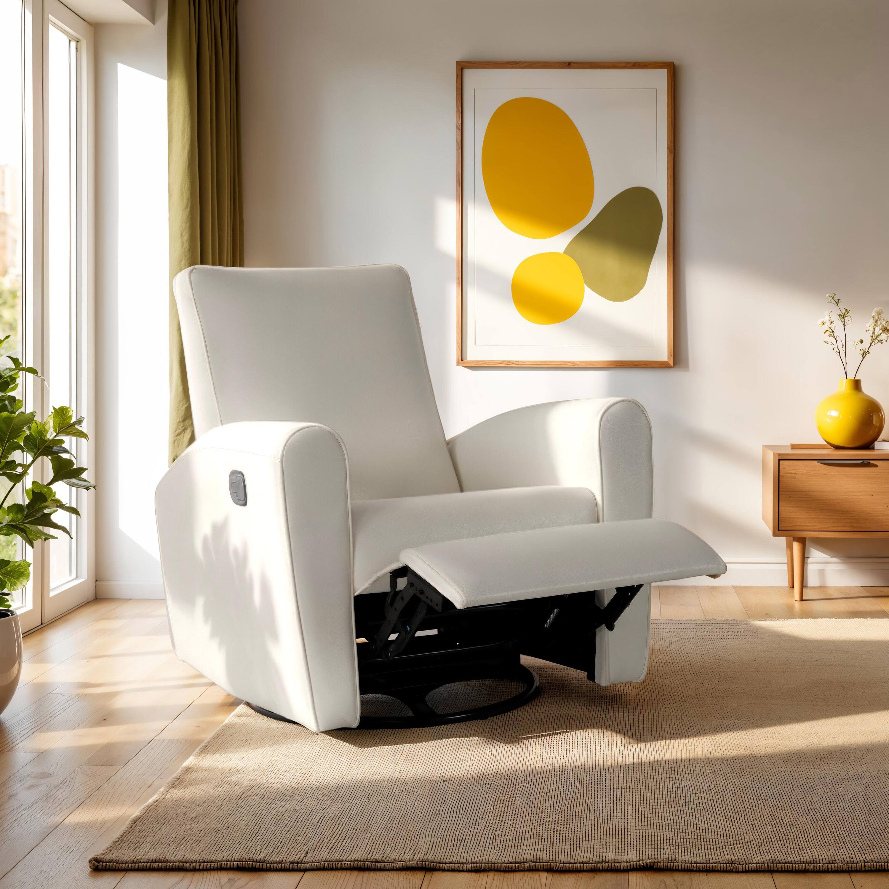 Alt View 1. CorLiving - Marin Faux Leather Upholstered Indoor Swivel Glider Manual Recliner with Steel and Engineered Wood Frame - White.