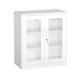 Winado - Metal Lockable Display Cabinet Bookshelf Bookcase with Glass Door & Shelves for Kitchen Office Living Room Pantry Garage - White