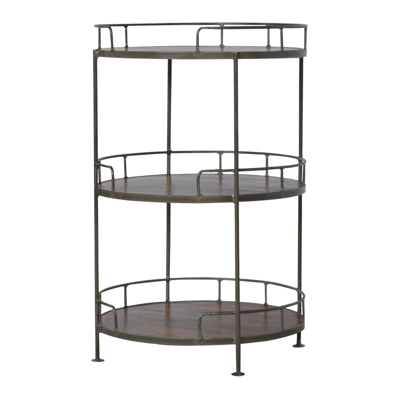 Left. Artisan Furniture - Artisan Furniture Solid Wood Industrial Round Butler Tray Table, 3 Shelves, Brown - Brown.
