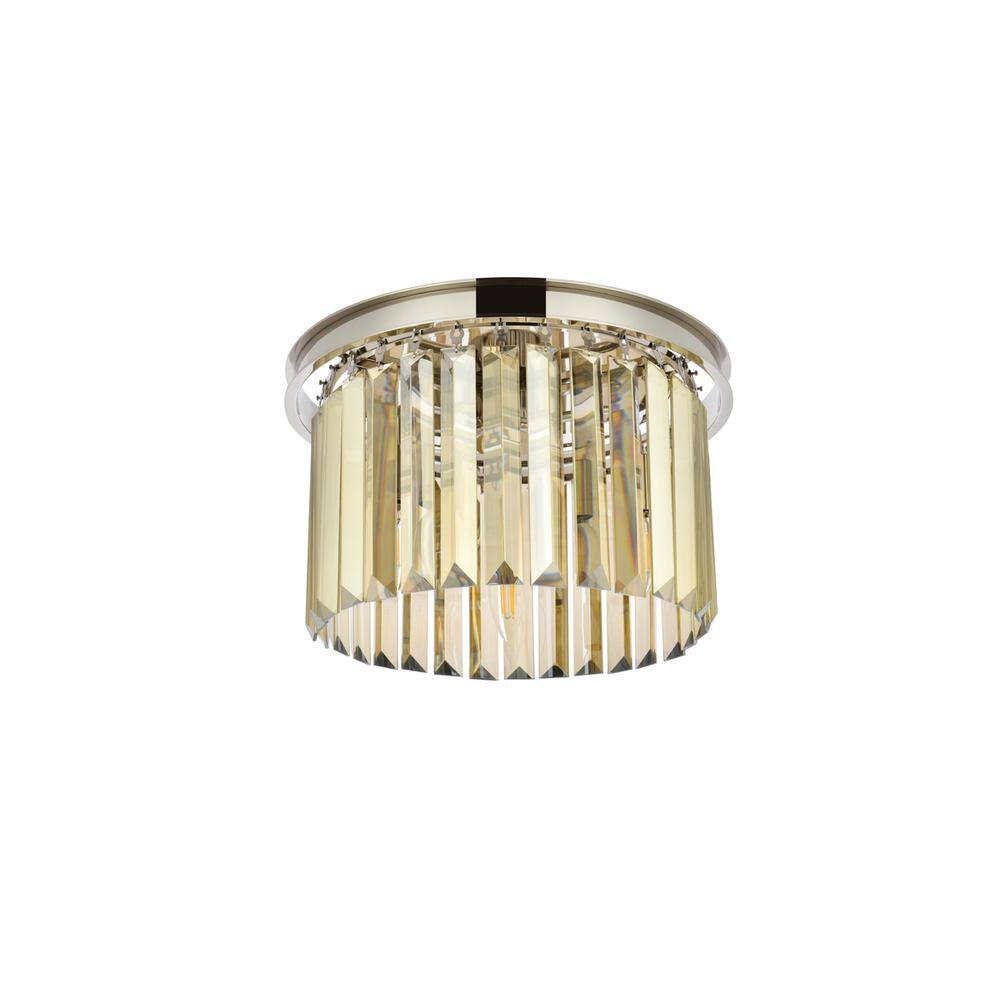 Back. Urban Classic - Sydney 3 light polished nickel Flush Mount Golden Teak (Smoky) Royal Cut Crystal - Polished Nickel.