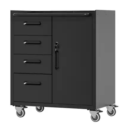Front. ALEXOUN - Storage Cabinet - Heavy-Duty Metal Tool Storage Cabinet,with Lockable Wheels & 4 Drawers, for Garage Office Warehouse - Black.