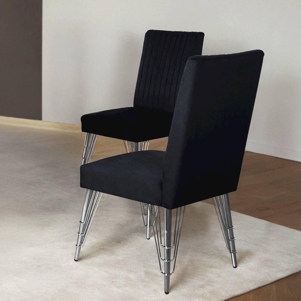 Alt View 2. New Classic Furniture - Ava Wood Upholstered Dining Chair in Black (Set of 2) - Black/Silver.