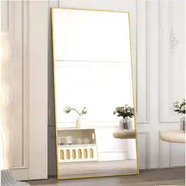 HOMLUX - Full Length Rectangle Floor Mirror Gold Aluminum Frame Free Standing Wall Mount for Bedroom Entryway