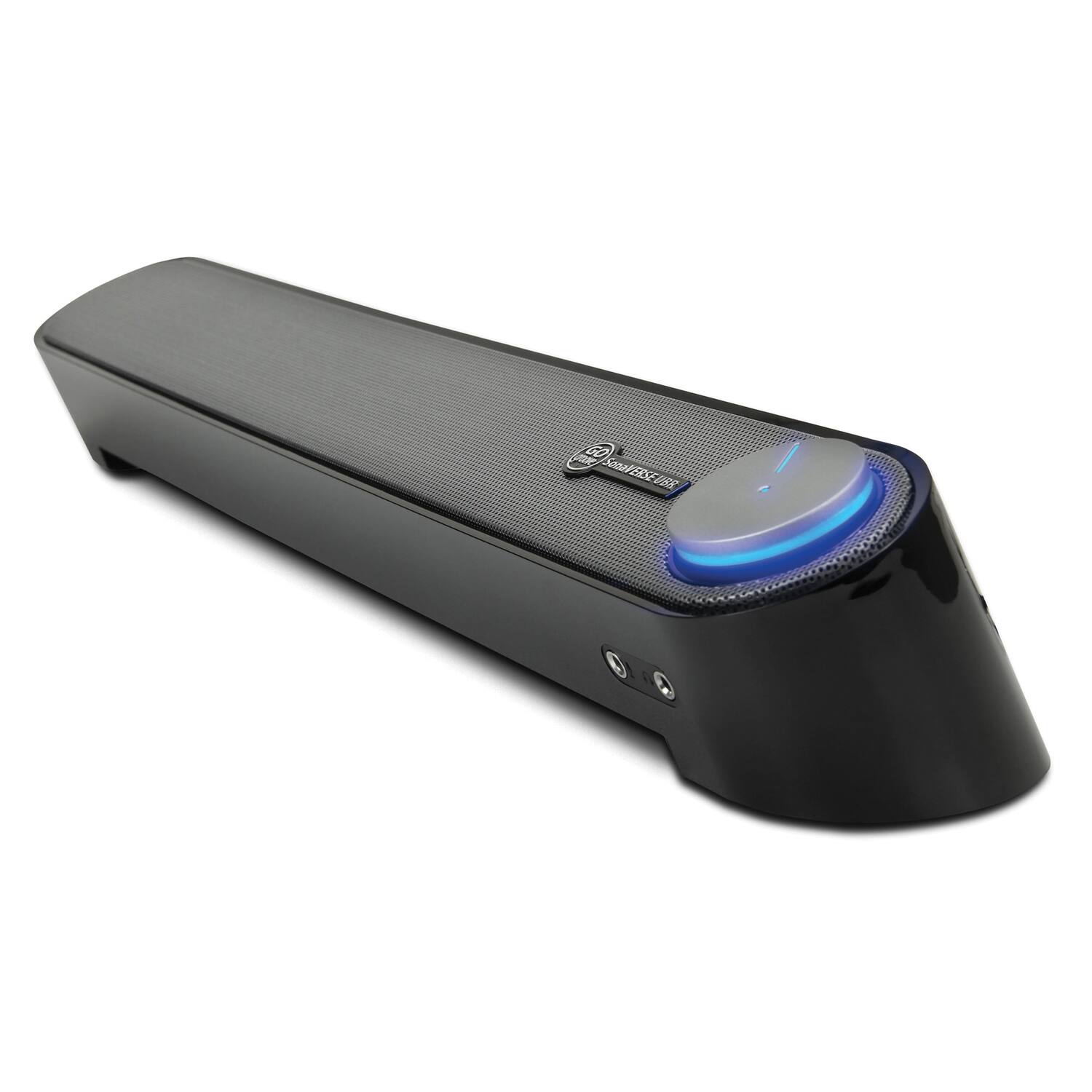 Left. GOgroove - 2.0-Channel 12W Peak 16.5" USB-Powered Ultra-Compact Angled Computer Sound Bar, Mic Input, Accent LED, SonaVERSE UBR - Black.