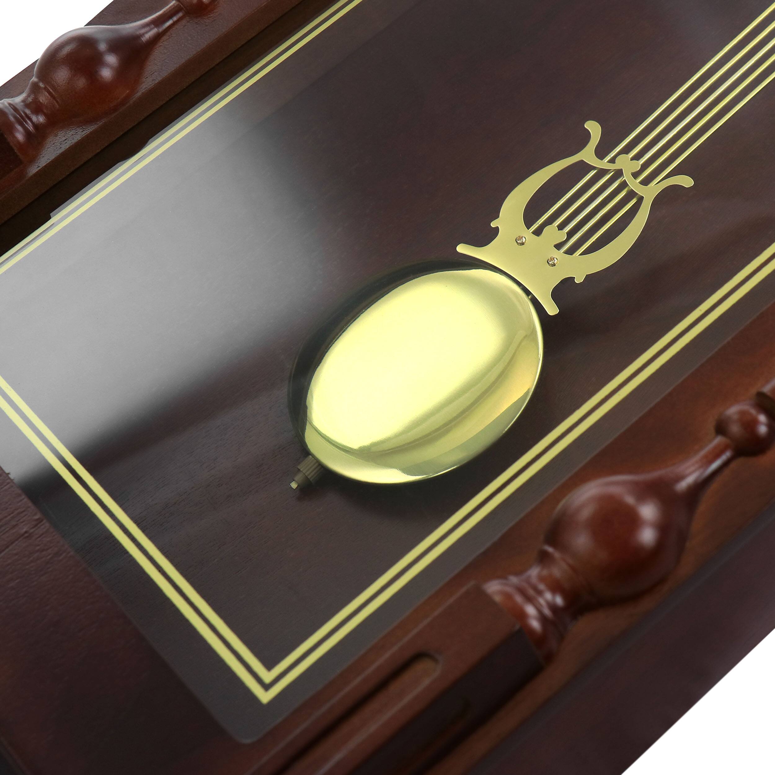 Alt View 4. Bedford Clock Collection - Bedford Clock Collection Grand 31 Inch Chiming Pendulum Wall Clock in Antique Mahogany Cherry Finish - Brown.