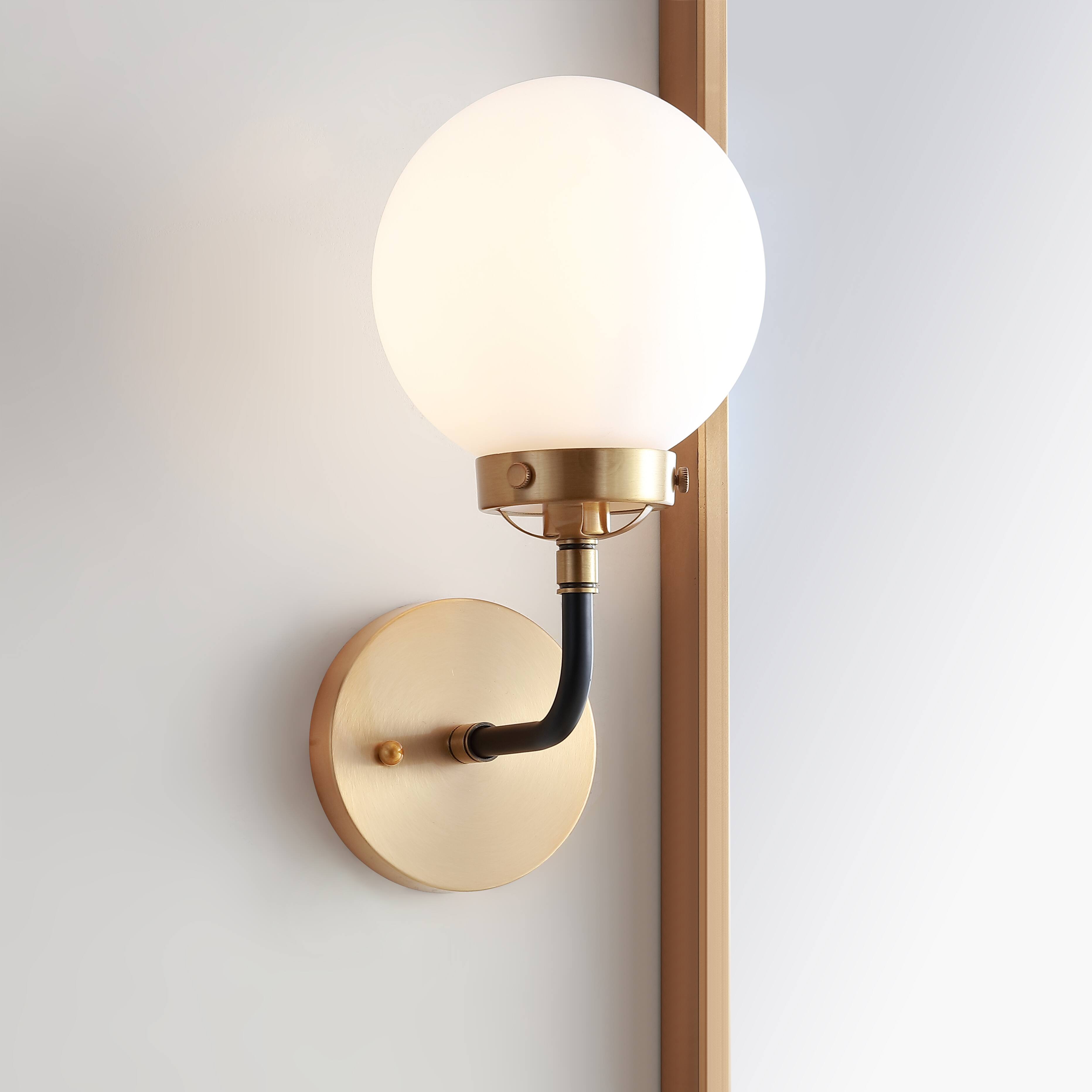 Alt View 1. Jonathan Y - Caleb 6" 1-Light Contemporary Transitional Iron/Glass LED Vanity Light, Brass Gold/Black/White - Brass Gold/Black.