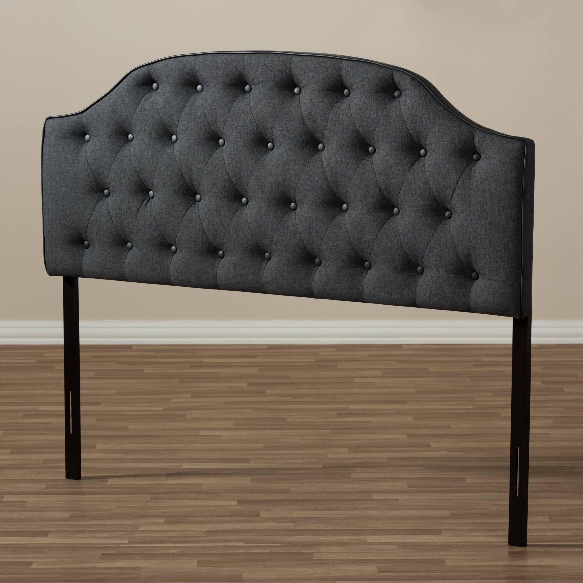 Alt View 1. Baxton Studio - Windsor Modern and Contemporary Fabric Upholstered Scalloped Buttoned Queen Size Headboard - Dark Grey.
