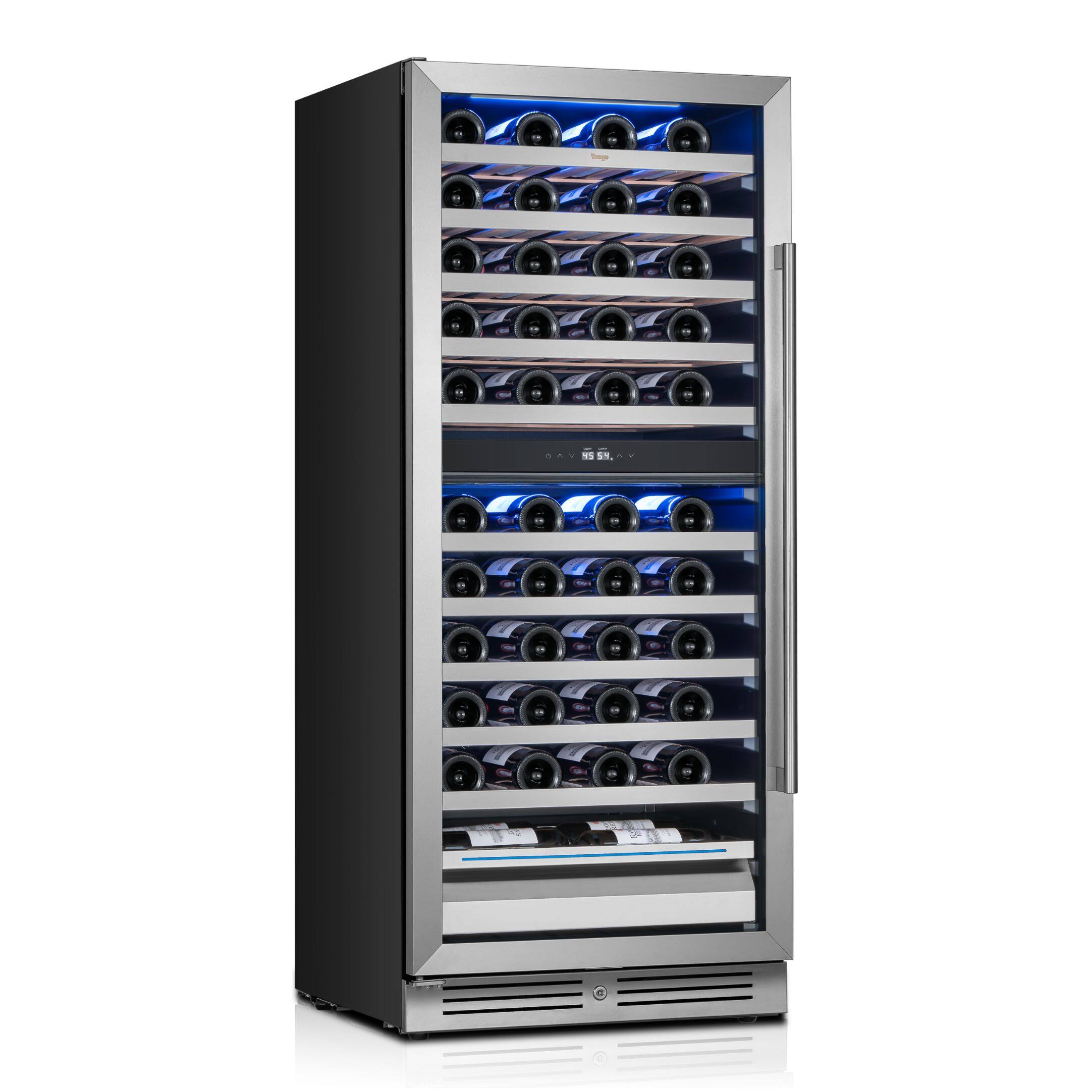 Angle. Yeego - 24" Wine Cooler Refrigerator Dual Zone, 89 Bottle , Freestanding & Built-in，2 LED Stainless Steel , for Home Bar - Stainless Steel.
