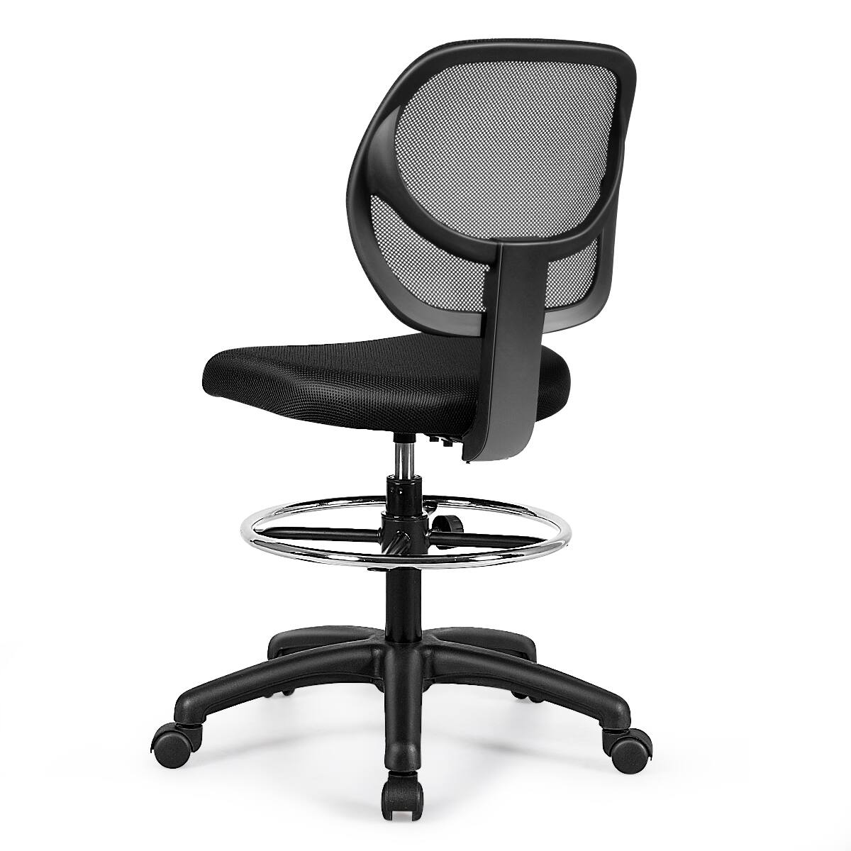 Alt View 21. Costway - Mid-Back Armless Mesh Drafting Chair with Adjustable Height and Footrest - Black.