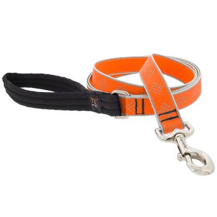 Front. LupinePet - LupinePet Reflective Orange Diamond Nylon Dog Leash - Orange.