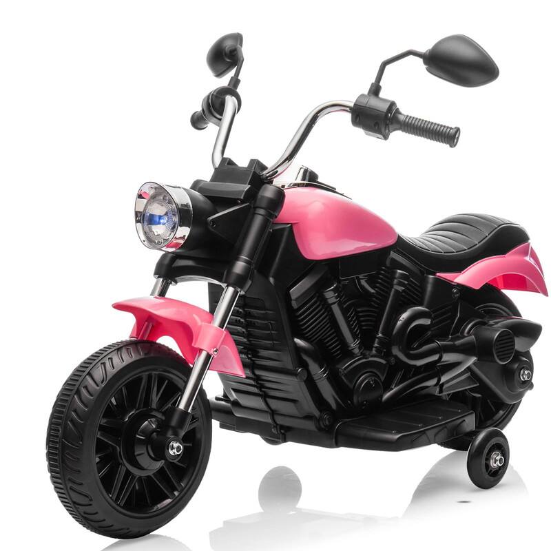 GARVEE- 12V Toddler Ride On Motorcycle, Three Wheel Electric Bike with Training Wheels, USB, Horn, Headlight, One-Button Start- Pink