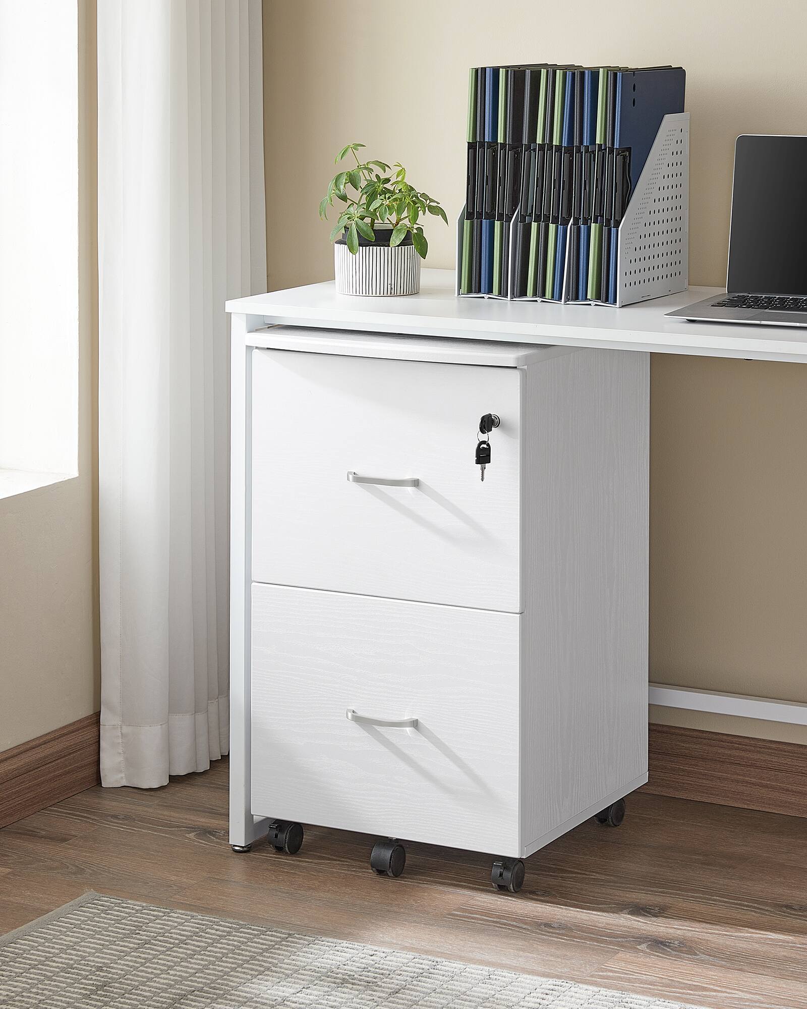 Alt View 2. Songmics Home - 2-Drawer File Cabinet, Locking, Small Rolling File Cabinet, Printer Stand, A4, Letter-Size Hanging File Folders - White.