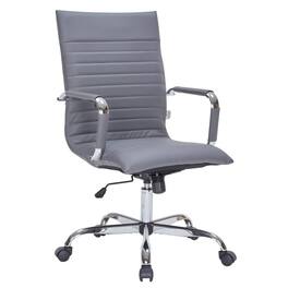LeisureMod - Harris High-Back Office Chair, Leather Upholstery with Gold Metal Frame Modern Armless Desk Chair for Conference Seating - Gray