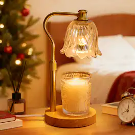 Unique Bargains - Candle Warmer Lamp with Timer and Dimmer Adjustable Height Candle Warmer with 2 Bulbs for Living Room Decor Wooden - Gold