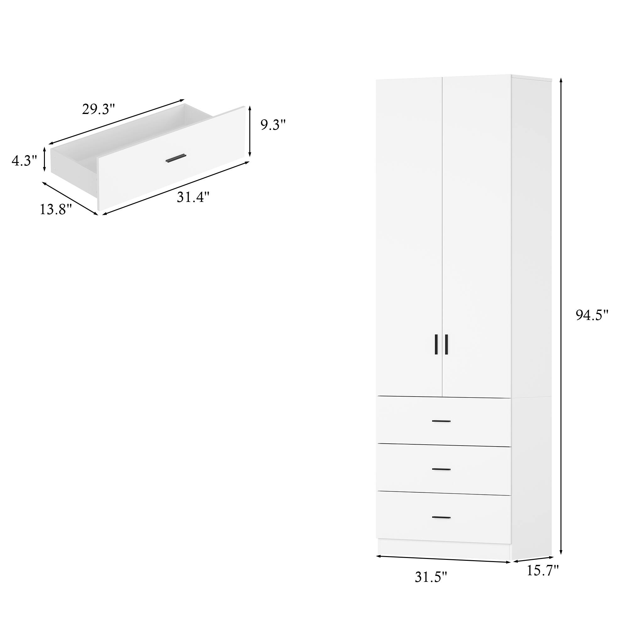 29.3" 9.3" 4.3" 13.8" 31.4" II 94.5" - - | 31.5" 15.7"