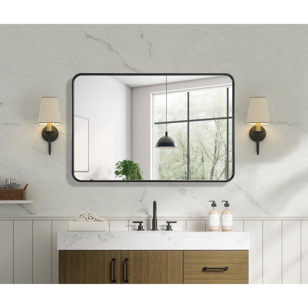 Alt View 3. Elegant Decor - Contour Metal Rectangle Mirror 28x42 in Black - Black.