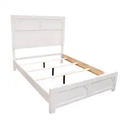 Manhattan Lane - Modern Queen Size Bed, High Headboard w Low Footboard, Wood - Whitewash