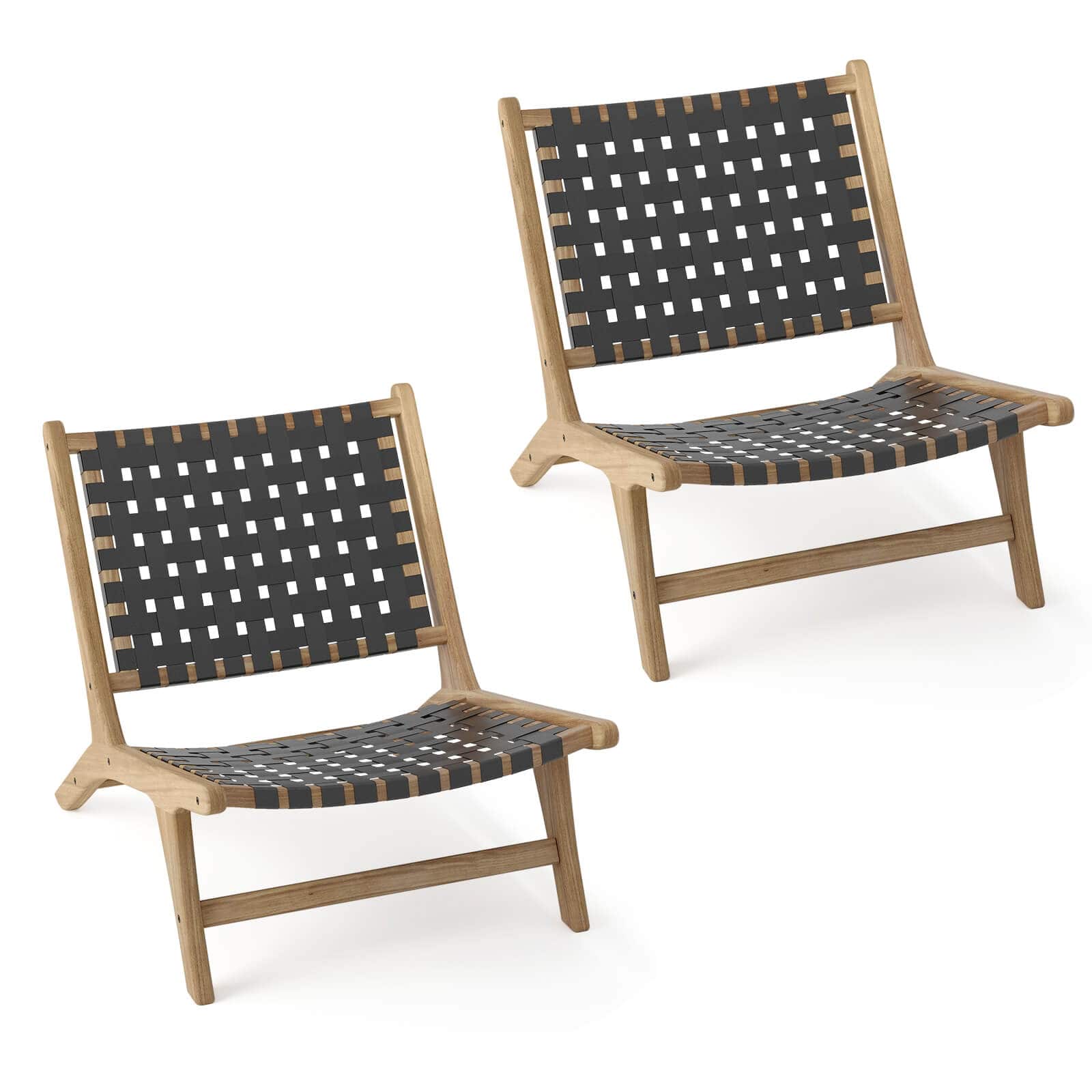 Gymax - Set Of 2 Teak Wood Lounge Chair w/ Nylon Woven Backrest & Seat Comfy Reading Chair - Black price history on PriceWatchPro