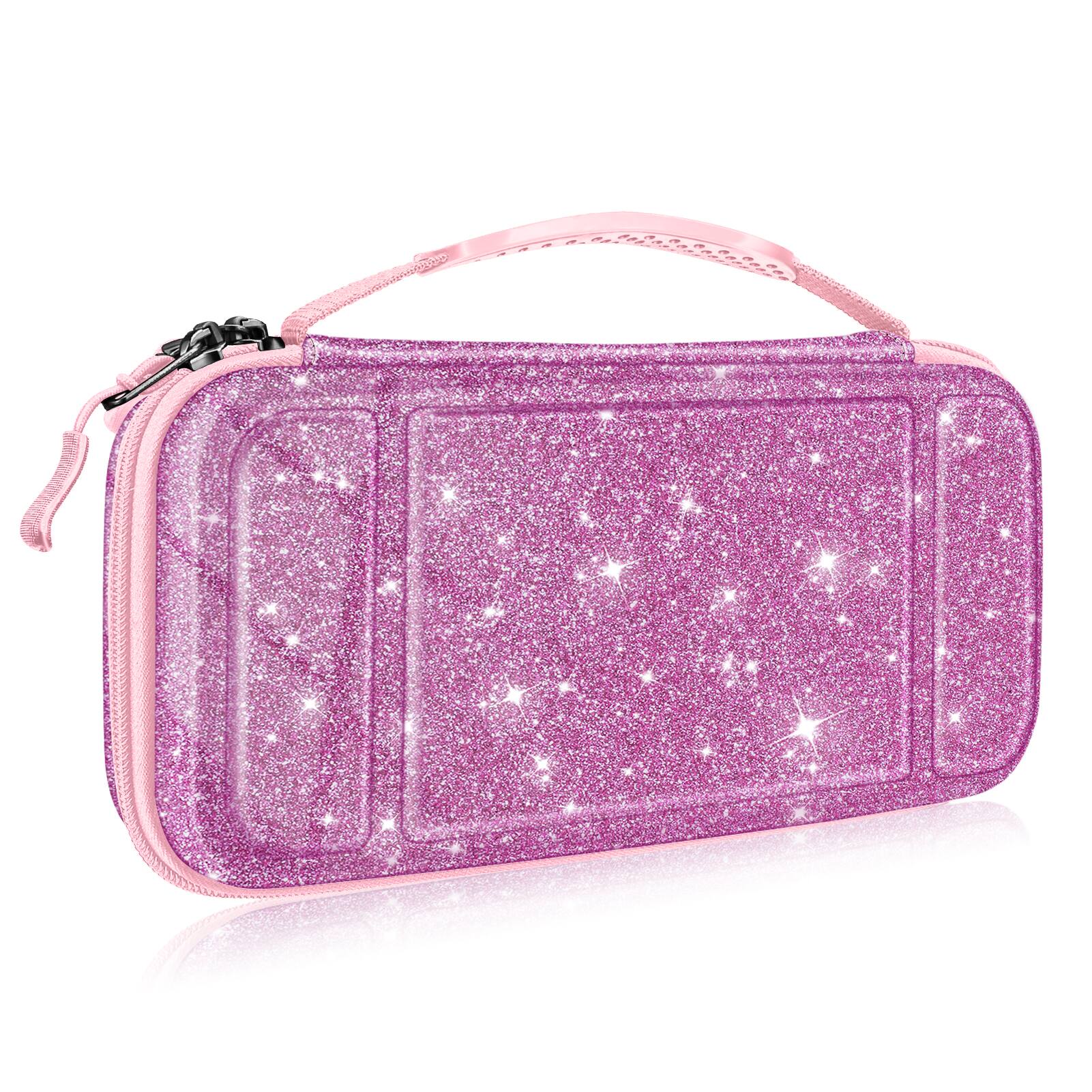 Left. Fintie - Carrying Case for Nintendo Switch (2017) / Nintendo Switch OLED Model (2021) Shockproof Portable Travel Storage Bag - Sparkly Purple.