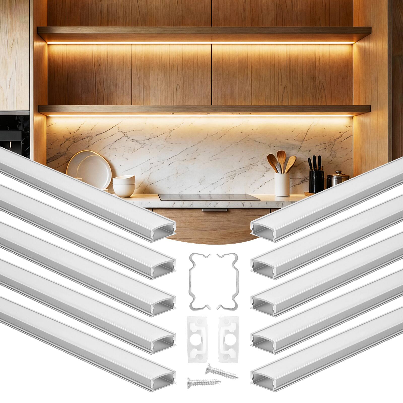 Front. VEVOR - 10-Pack 6.6 ft/2M U Shape LED Aluminum Channel, with Milky Cover, End Caps and Mounting Clips, Aluminum Profile for LED - White.