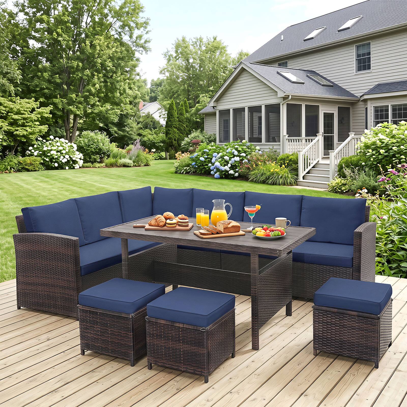 Alt View 3. Costway - Costway 7 PCS Patio Furniture Set Rattan Sectional Conversation Sofa Coffee Table Porch - Mixed Brown+Navy.