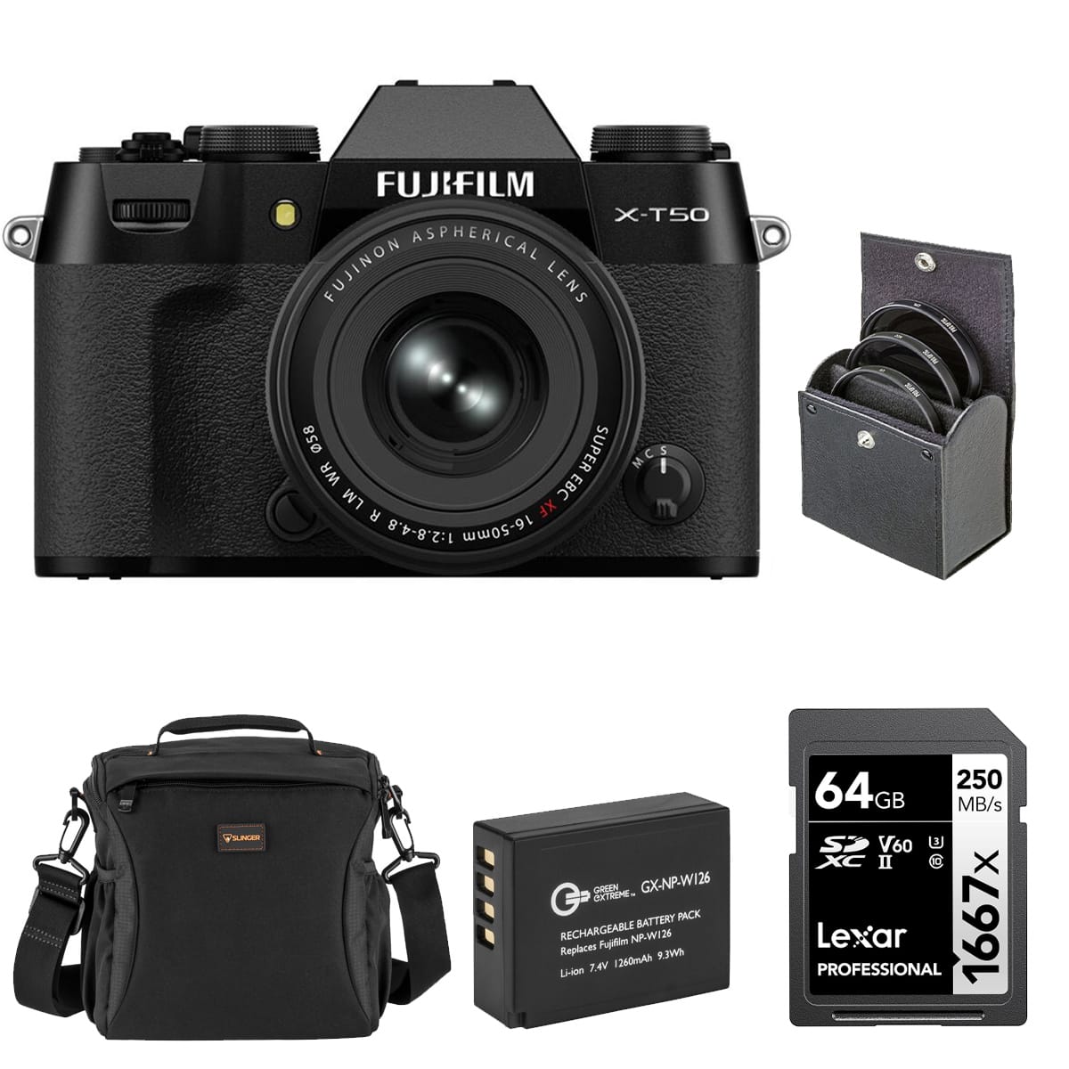 Bundle - Fujifilm - X-T50 Camera XF 16-50mm Lens, Black, w/Battery 64GB SD Card