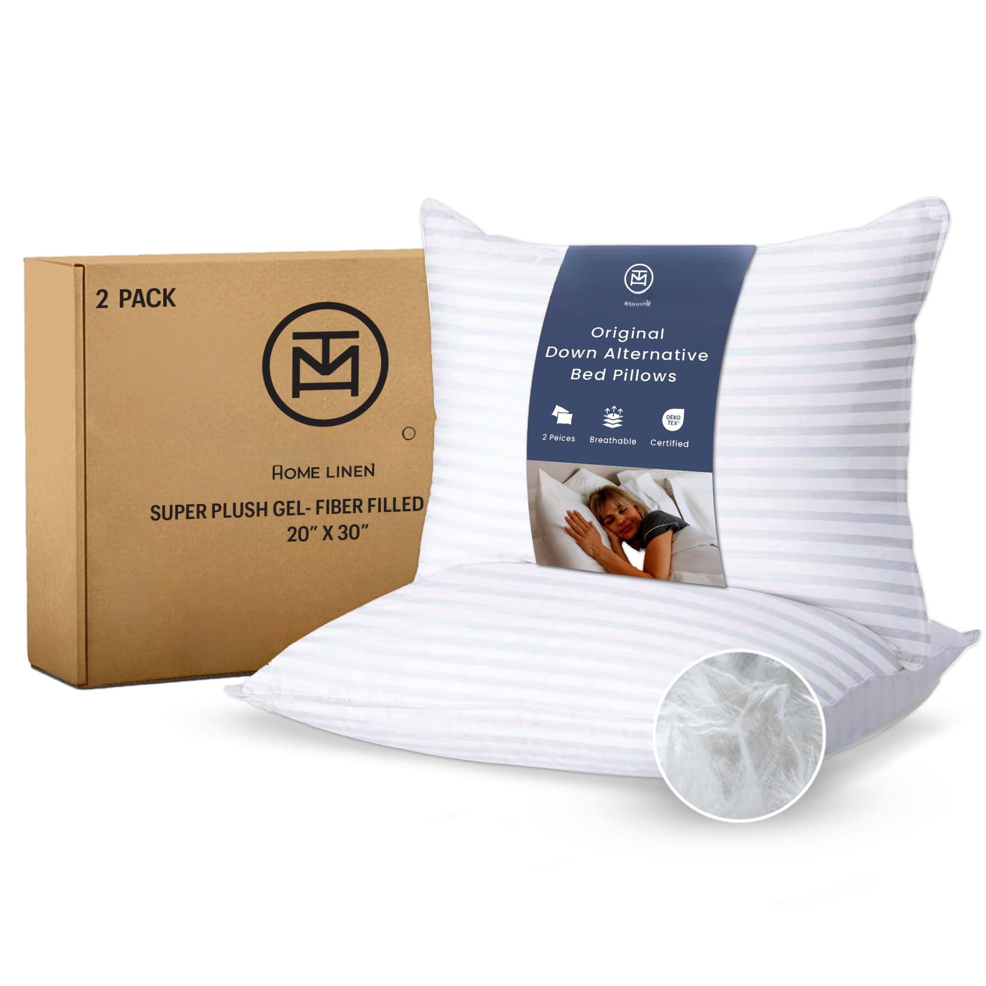 2 PACK  
ROME LINEN  
SUPER PLUSH GEL-FIBER FILLED  
20" X 30"  

Original Down Alternative Bed Pillows  
2 Pieces  
Breathable  
Certified