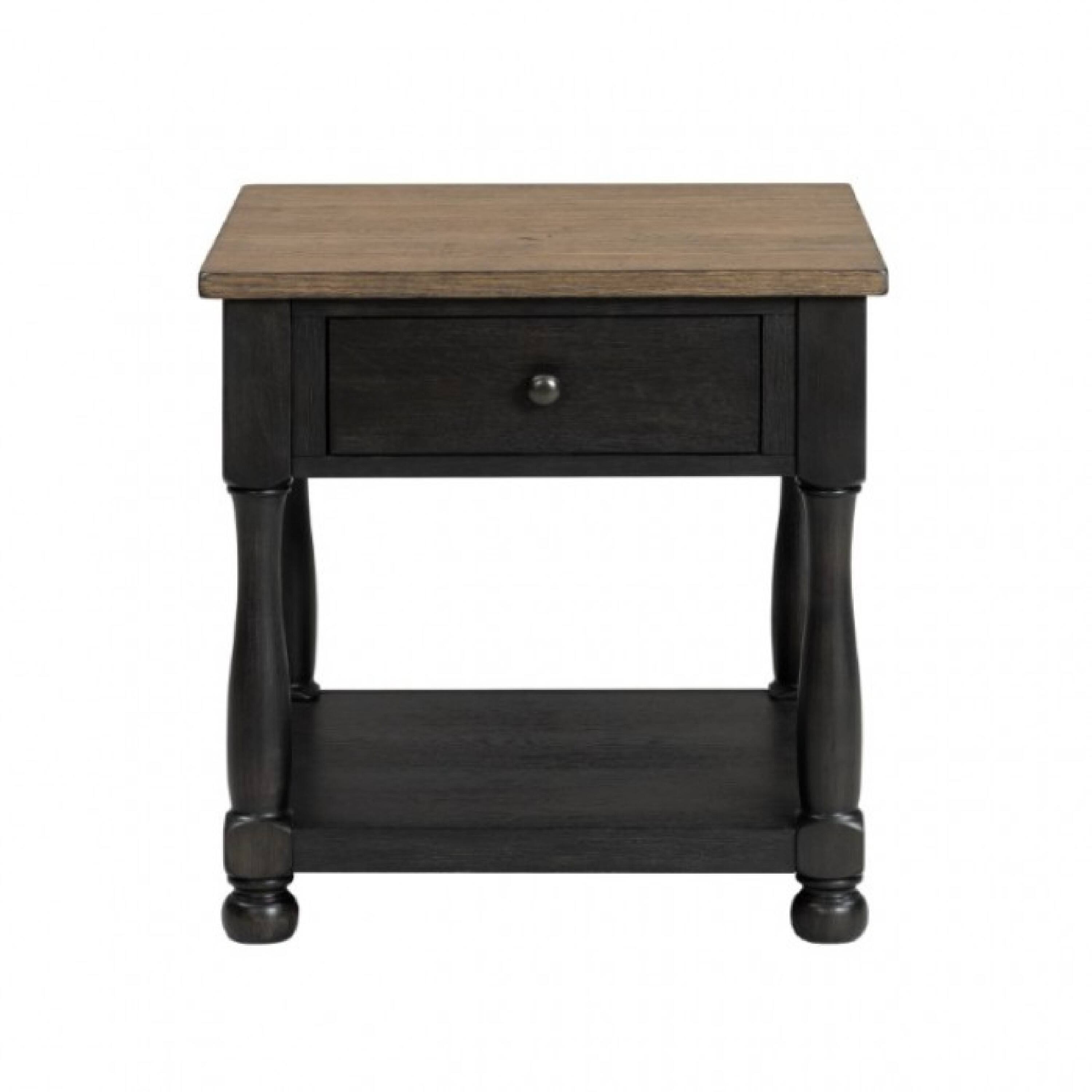 Angle. Manhattan Lane - Ginie Chairside End Table, 1 Drawer, Black Brown Solid Wood, 24 Inch - Black, Brown.