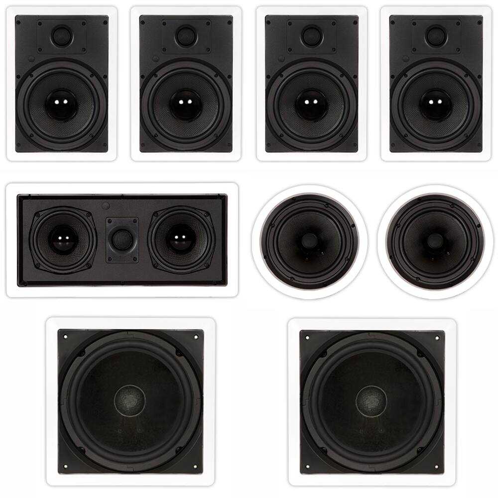 Front. Theater Solutions by Goldwood - TST87 in Wall and in Ceiling 8" Speakers Home Theater 7.2 Speaker System - Paintable White.