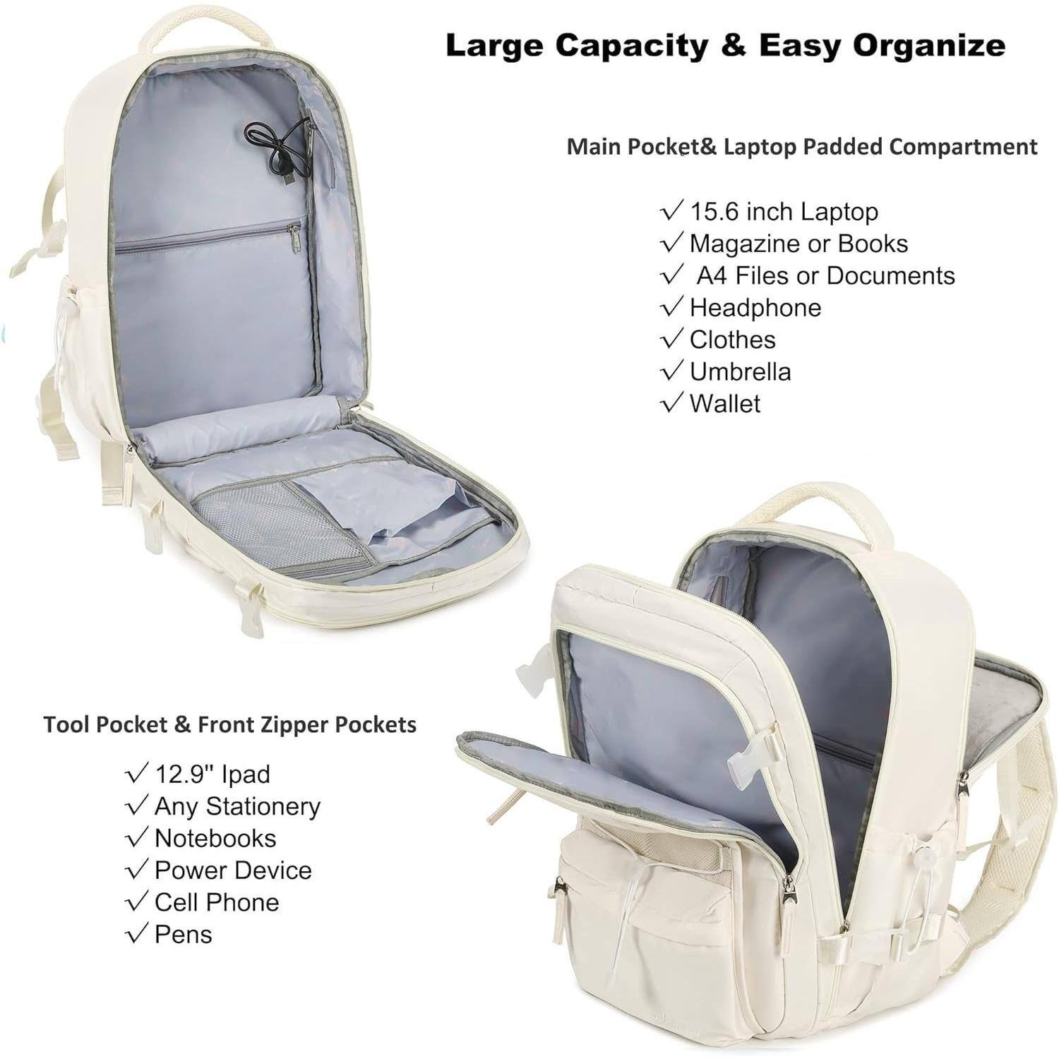 Back. Pacoar Cade - Travel Backpack For Women Men 15.6 Inch Laptop Backpacks With Usb Port Carry On Flight Approved Large Packs College - Pink-15.6 Inch.