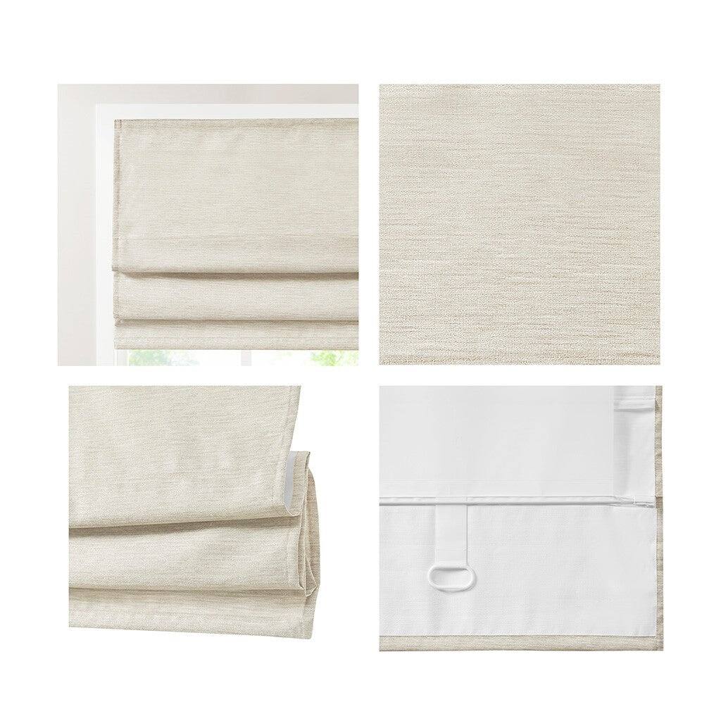 Back. BreeBe - Printed Faux Silk Room Darkening Cordless Roman Shade - Ivory.