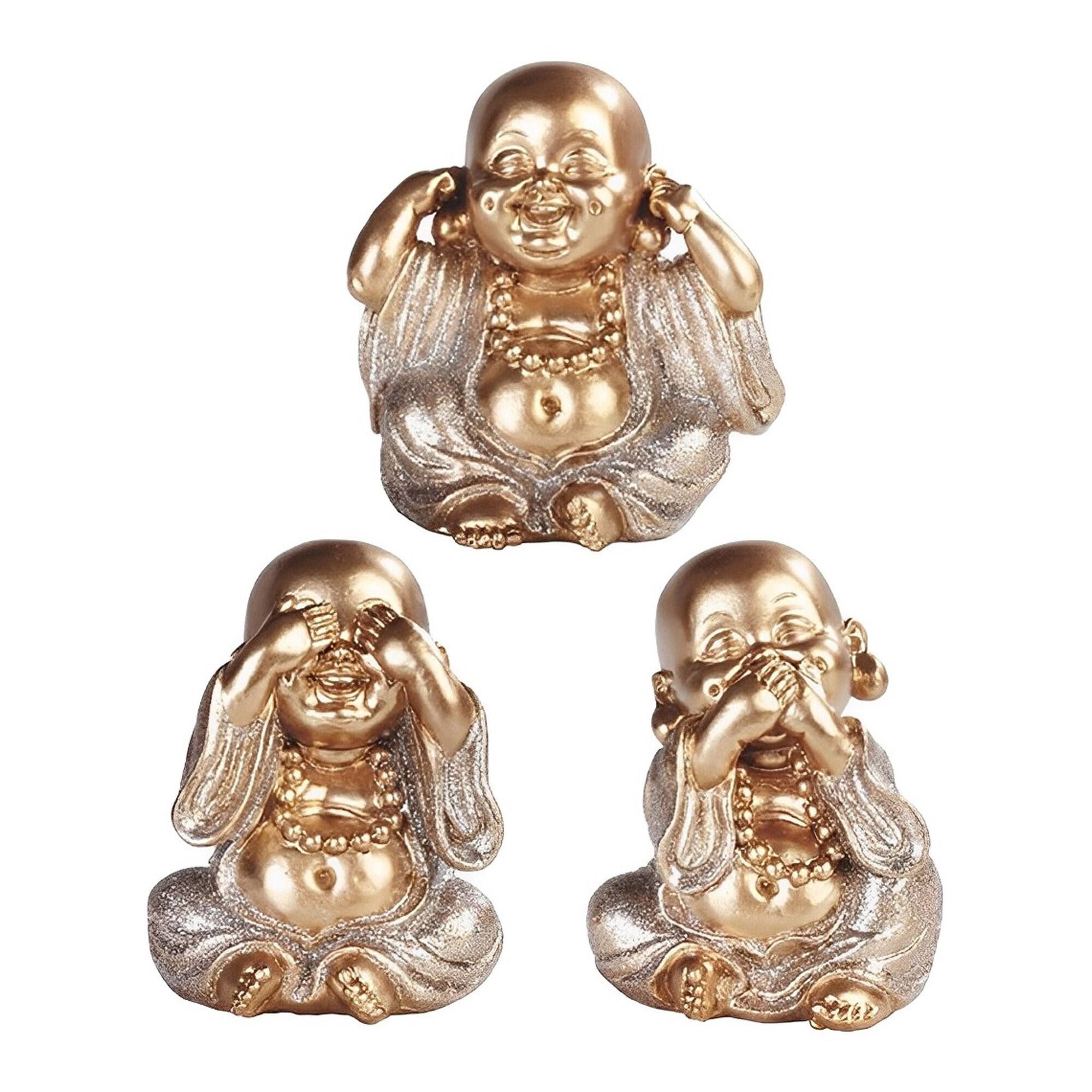 FC Design - 3-PC Maitreya Buddha Hear-No, See-No, Speak-No Evil 3.5"H Figurine Set Office Desk Tabletop Home Decor Gift - Multi-Color