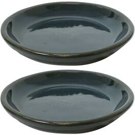 Sunnydaze - 7 in Ceramic Flower Pot/Plant Saucer - Set of 2 - Forest Lake Green