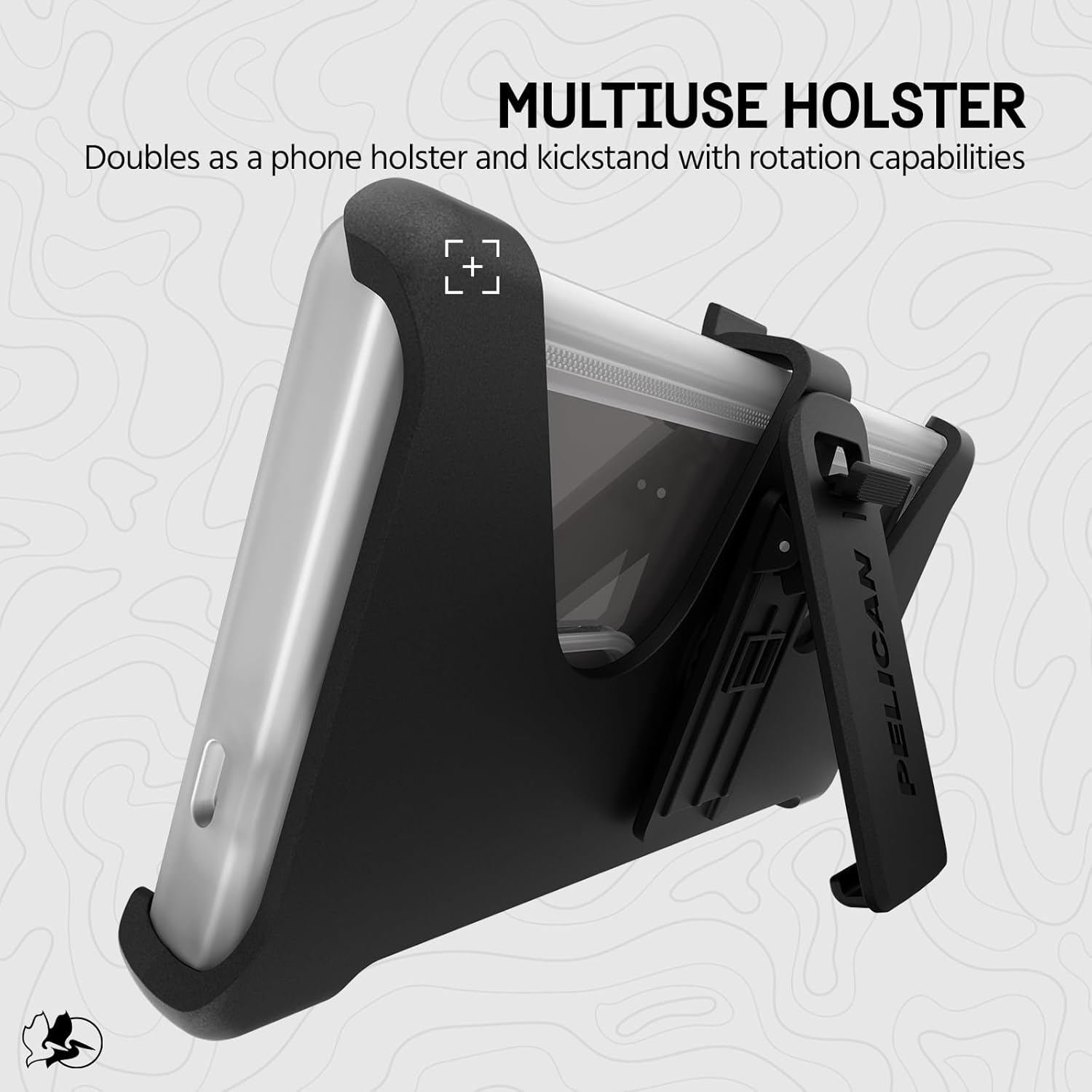 MULTIUSE HOLSTER  
Doubles as a phone holster and kickstand with rotation capabilities