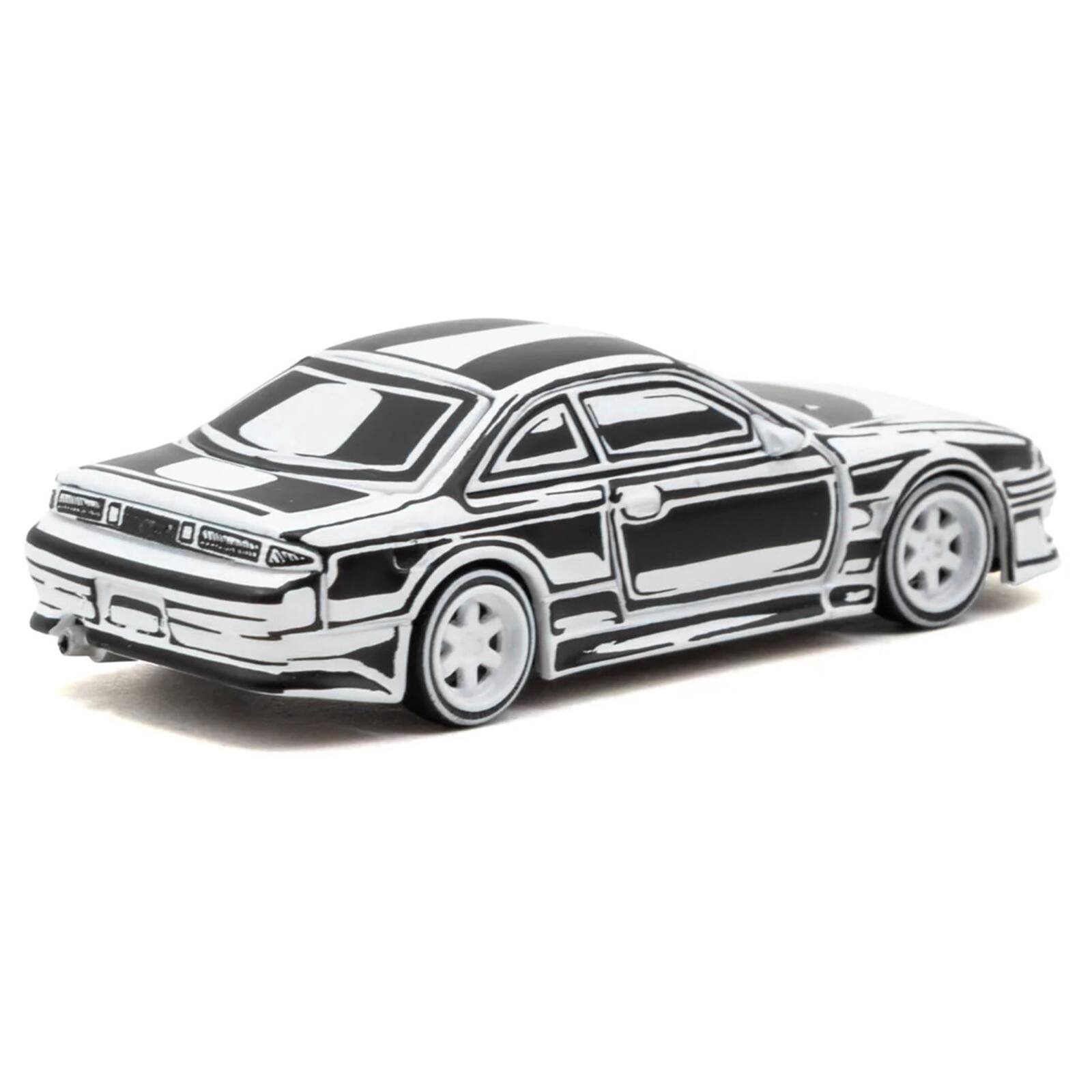 Alt View 2. Tarmac Works - VERTEX Silvia (S14) "Designed by Joshua Vides" Black and White "Global64" Series 1/64 Diecast Model Car by Tarmac Works.