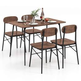 Costway - 5-Piece Dining Table Set for 4 Modern Kitchen Dining Room Furniture Set - Rustic Brown
