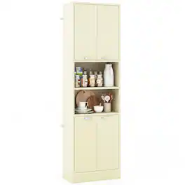 Costway - Kitchen Pantry Cabinet, 75" Tall Freestanding Cupboard with Doors & Shelves - Light Oak