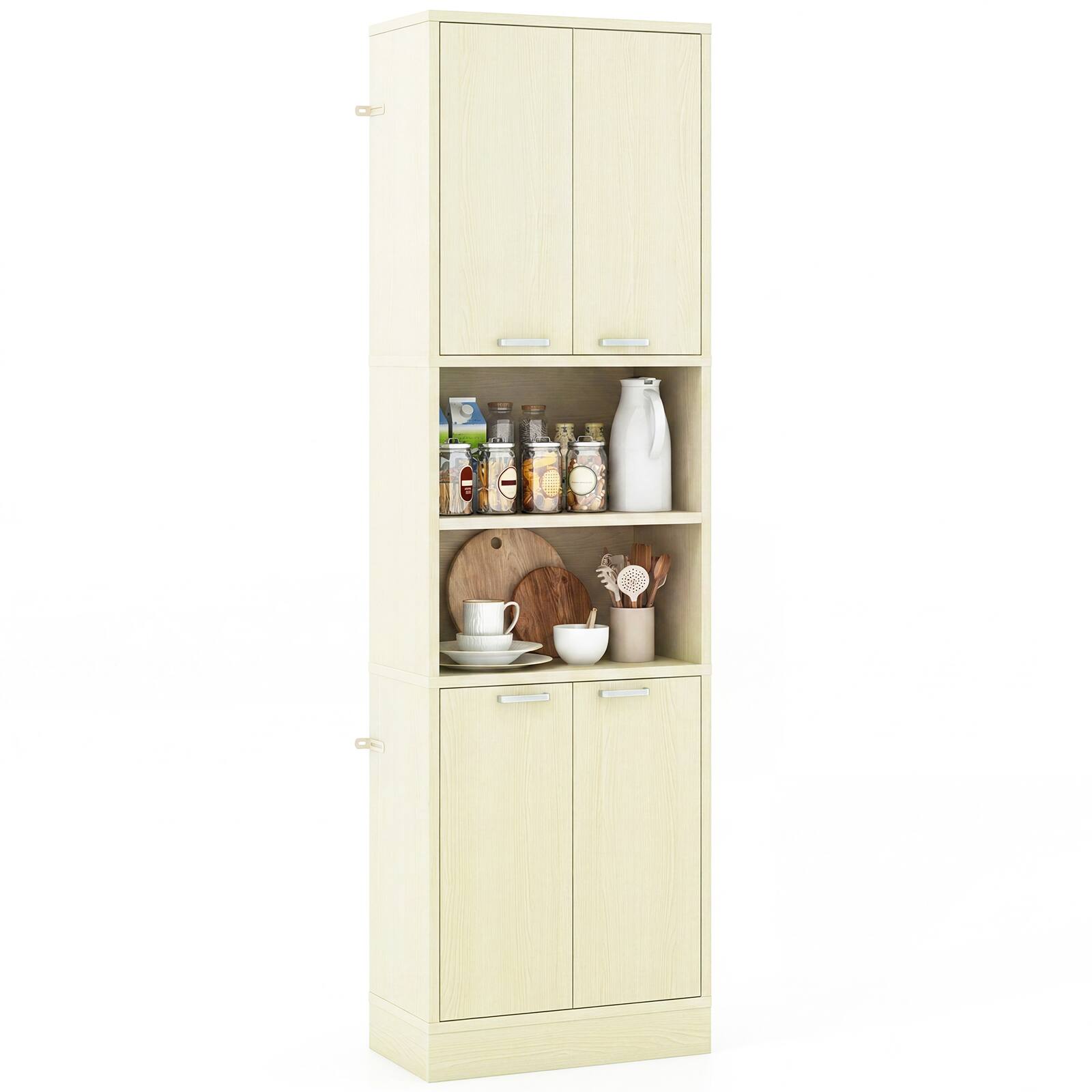 Front. Costway - Costway Kitchen Pantry Cabinet, 75" Tall Freestanding Cupboard with Doors & Shelves - Light Oak.